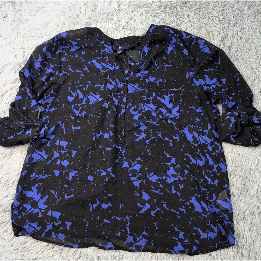 Gap Shirt Womens XL Blue Black Blouse Sheer Top Lightweight Casual Preppy